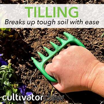 Bear Paws Cultivator Claw - Ergonomic Gardening Tools - Hand Held Garden Tool - Hand Rake - Strong Nylon Weeder - Manual Weeding, Aerating, Cultivating…