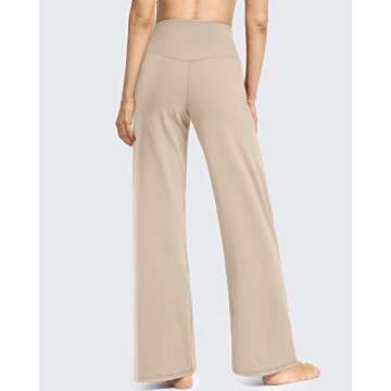 Promover Women's Wide Leg Trousers Pants Yoga Work Pants with Pockets Lightweight Flared Dress Pants for Walking Hiking(Light Khaki,S,30")