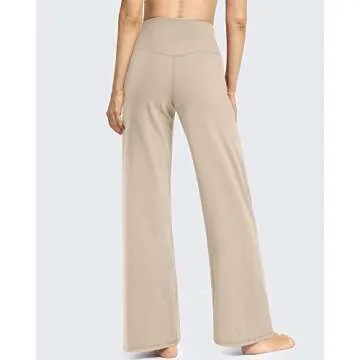 Promover Women's Wide Leg Trousers Pants Yoga Work Pants with Pockets Lightweight Flared Dress Pants for Walking Hiking(Light Khaki,S,30")