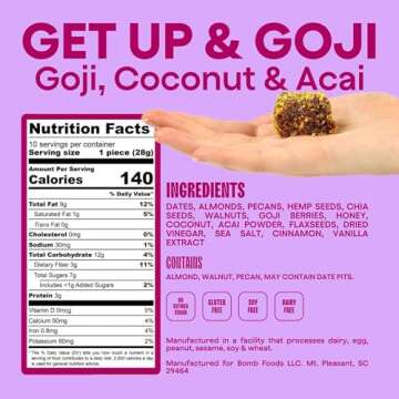 The Bomb Co. Blender Bomb, Get up & Goji, Superfood Smoothie Mix With Goji Berries, Hemp, Flax, Chia Seeds & Amino Acids, Gluten Free, High Fiber, 10 Servings