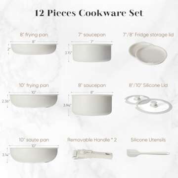 Sweetcrispy 12 Pcs Pots and Pans Set Nonstick - Kitchen Induction Cookware Suit with Detachable Hand...
