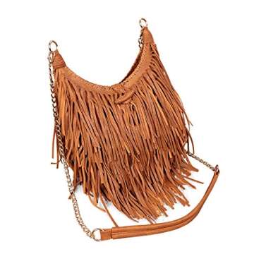 LUI SUI Women's Fashion Fringed Shoulder Bag Tassel Cross Body Bags (Brown)