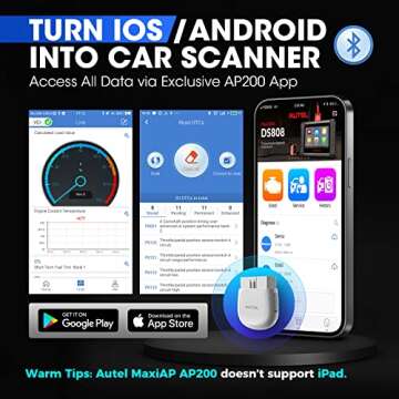 Autel MaxiAP AP200 OBD2 Scanner Bluetooth Wireless OBDII Auto Diagnostic Tool with Full System Diagnostic, 19 Reset Functions, AutoVIN, Check Engine Light Code Reader for iPhone Android White&Gray