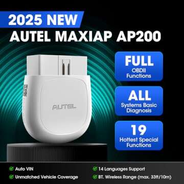 Autel MaxiAP AP200 OBD2 Scanner Bluetooth Wireless OBDII Auto Diagnostic Tool with Full System Diagnostic, 19 Reset Functions, AutoVIN, Check Engine Light Code Reader for iPhone Android White&Gray