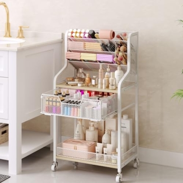 Versatile Rolling Makeup Cart with Wheels - Organized Storage for Skincare and Cosmetics