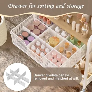 Rolling Makeup Cart with Wheels - White Storage Organizer