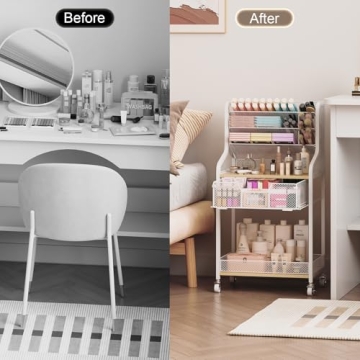 Rolling Makeup Cart with Wheels - White Storage Organizer