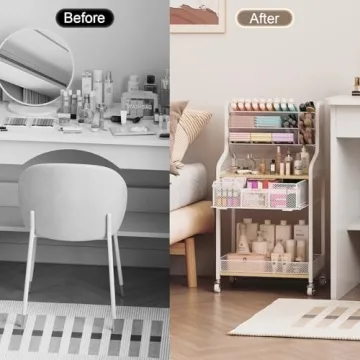 Rolling Makeup Cart with Wheels - White Storage Organizer