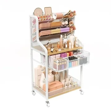 Rolling Makeup Cart with Wheels - White Storage Organizer