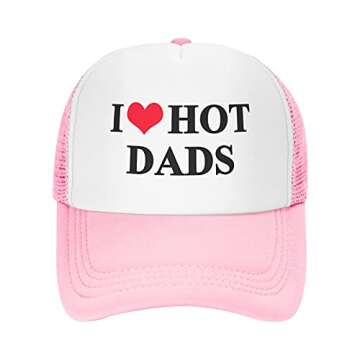 I Love Hot Dad Trucker Hat - Unisex Adjustable Sports Cap in Pink
