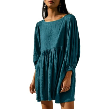 Glamaker Womens Flowy Summer Tunic Dress Puff Sleeve Crew Neck Casual Babydoll Mini Dresses 2024 Dar...