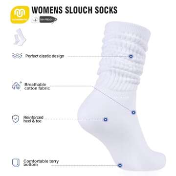 CLOSEMATE Crew Slouch Socks Women Soft Cotton Scrunch Slouchy Socks Knee High Boot Socks 3 Pairs(3 W...