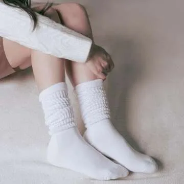 CLOSEMATE Crew Slouch Socks Women Soft Cotton Scrunch Slouchy Socks Knee High Boot Socks 3 Pairs(3 White)
