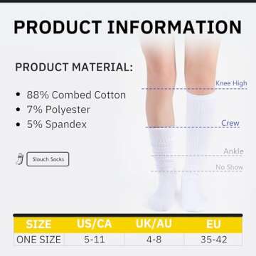 CLOSEMATE Crew Slouch Socks Women Soft Cotton Scrunch Slouchy Socks Knee High Boot Socks 3 Pairs(3 White)