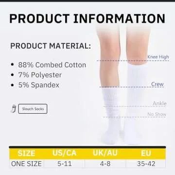 CLOSEMATE Crew Slouch Socks Women Soft Cotton Scrunch Slouchy Socks Knee High Boot Socks 3 Pairs(3 White)