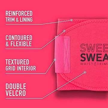 Sweet Sweat Waist Trimmer for Women and Men - Sweat Band Waist Trainer Belt for High Intensity Training and Gym Workouts, 5 Adjustable Sizes Neon Pink