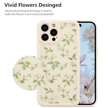 ZTOFERA Compatible with iPhone 15 Pro Case for Girls Women, Floral Flower Pattern Design Silicone Ca...