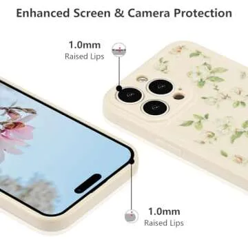 ZTOFERA Compatible with iPhone 15 Pro Case for Girls Women, Floral Flower Pattern Design Silicone Case, Slim Shockproof TPU Protective Bumper Case Cover for iPhone 15 Pro 6.1 inch,Beige