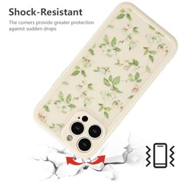ZTOFERA Compatible with iPhone 15 Pro Case for Girls Women, Floral Flower Pattern Design Silicone Case, Slim Shockproof TPU Protective Bumper Case Cover for iPhone 15 Pro 6.1 inch,Beige