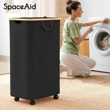 Spacious Black Laundry Hamper with Wheels & Lid