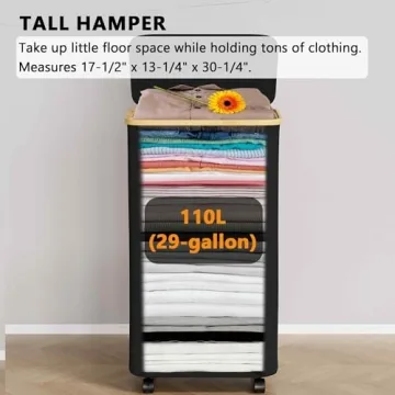 Spacious Black Laundry Hamper with Wheels & Lid