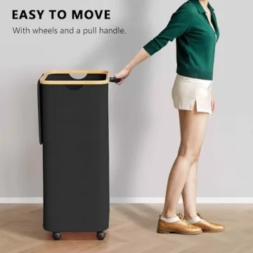 Spacious Black Laundry Hamper with Wheels & Lid
