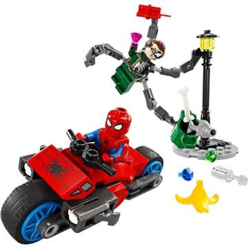 LEGO Marvel Motorcycle Chase: Spider-Man vs. Doc Ock, Buildable Toy for Kids with Stud Shooters and Web Blasters, 2 Marvel Minifigures, Super Hero Toy, Gift for Boys and Girls Aged 6 and Up, 76275