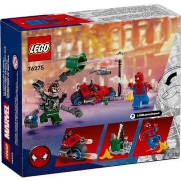 LEGO Marvel Motorcycle Chase: Spider-Man vs. Doc Ock, Buildable Toy for Kids with Stud Shooters and Web Blasters, 2 Marvel Minifigures, Super Hero Toy, Gift for Boys and Girls Aged 6 and Up, 76275