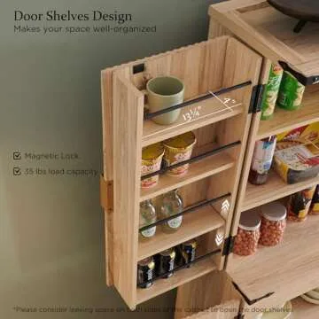 ACCOHOHO Fluted Pantry Cabinet, 72" Tall Modern Storage Cabinet with 4 Doors, Organizer, Drawer and Adjustable Shelves, Wood Cupboard for Kitchen, Dining Room, Living Room and Bathroom, Natural Oak