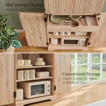 ACCOHOHO Fluted Pantry Cabinet, 72" Tall Modern Storage Cabinet with 4 Doors, Organizer, Drawer and Adjustable Shelves, Wood Cupboard for Kitchen, Dining Room, Living Room and Bathroom, Natural Oak