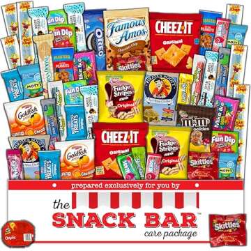 The Snack Bar - Snack Care Package (50 count) - Variety Assortment with American Candy, Fruit Snacks...