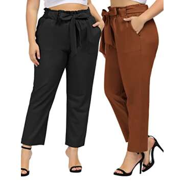 Hanna Nikole Womens Casual High Waist Dress Pants with Bow-Knot Pockets for Work Office 18 Plus