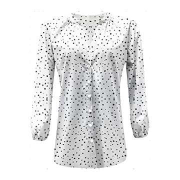 Tazaiy Women Summer Colorful Chiffon Button Blouse Floral Leaves Printed 3/4 Balloon Sleeve Classic Casual Loose Blouses Tee Shirt POM POM Flowy Boho Summer Tops