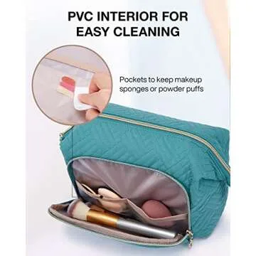 BAGSMART Travel Makeup Bag, Cosmetic Bag Make Up Organizer Case,Large Wide-open Pouch for Women Purse for Toiletries Accessories Brushes Teal
