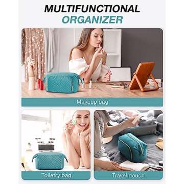 BAGSMART Travel Makeup Bag, Cosmetic Bag Make Up Organizer Case,Large Wide-open Pouch for Women Purse for Toiletries Accessories Brushes Teal