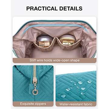 BAGSMART Travel Makeup Bag, Cosmetic Bag Make Up Organizer Case,Large Wide-open Pouch for Women Purse for Toiletries Accessories Brushes Teal