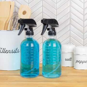 Cornucopia 16-Ounce Clear Glass Spray Bottles with Measurements (2-Pack); Sprayer Bottle with 3-Setting Heavy Duty Sprayers for Mist, Stream, OFF