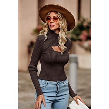 Women’s Stylish Cutout Mock Neck Winter Pullover Sweater