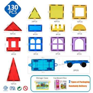 MAGBLOCK Magnetic Building Tiles Set 130 Pcs for Kids