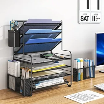 Stylish 7 Tier Desk File Organizer with Pen Holder
