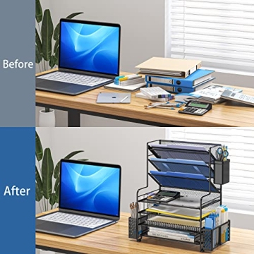 Stylish 7 Tier Desk File Organizer with Pen Holder