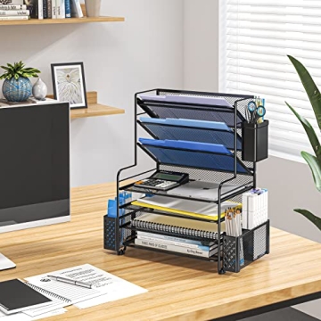 Stylish 7 Tier Desk File Organizer with Pen Holder