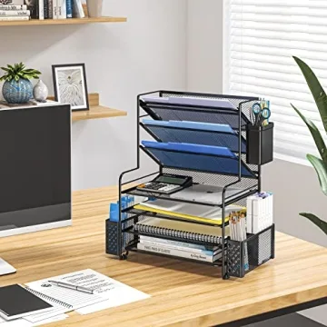 Stylish 7 Tier Desk File Organizer with Pen Holder