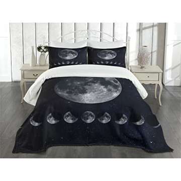 Lunarable Moon Phases Bedspread, Giant Moon on The Starry Night Sky Eclipse Movement Celestial Scien...