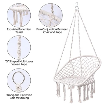 Ohuhu Hammock Chair - Bohemian Macrame Swing for Home and Garden