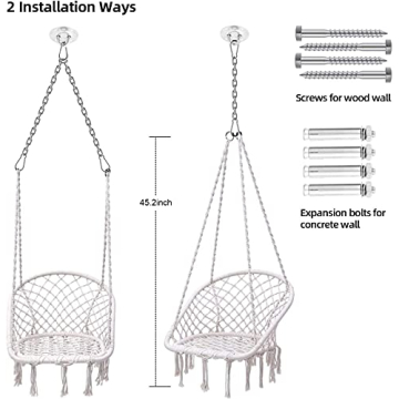 Ohuhu Hammock Chair - Bohemian Macrame Swing for Home and Garden