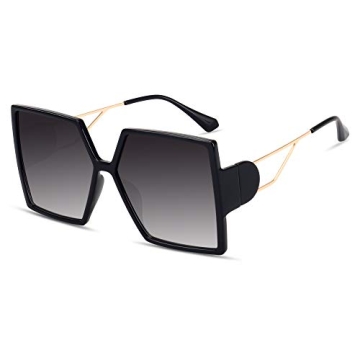 STORYCOAST Oversized Square Sunglasses for Women Fashion Large Shield Shades UV400 Protection (Black Frame-Gradient Gray Lens, 62)
