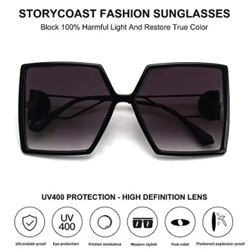 STORYCOAST Oversized Square Sunglasses for Women Fashion Large Shield Shades UV400 Protection (Black Frame-Gradient Gray Lens, 62)