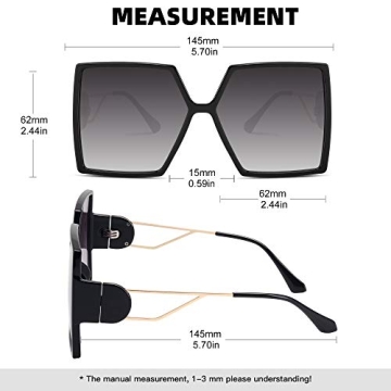 STORYCOAST Oversized Square Sunglasses for Women Fashion Large Shield Shades UV400 Protection (Black Frame-Gradient Gray Lens, 62)