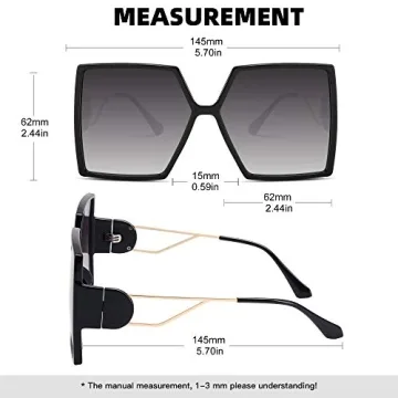STORYCOAST Oversized Square Sunglasses for Women Fashion Large Shield Shades UV400 Protection (Black Frame-Gradient Gray Lens, 62)